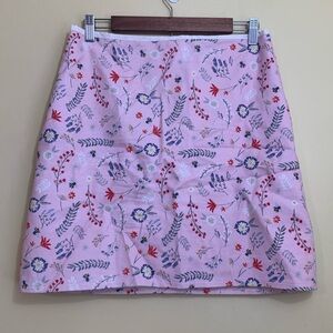 Twik | 100% Cotton Pink Floral Wild Flower Bees Fully Lined Beautiful Skirt L